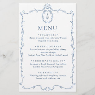 Victoriaans Grace Dusty Blue Wedding Menu