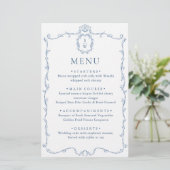 Victoriaans Grace Dusty Blue Wedding Menu (Staand voorkant)