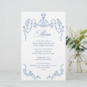 Victoriaans  Grace Dusty Blue Wedding Menu (Staand voorkant)