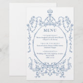 Victoriaans  Grace Dusty Blue Wedding Menu (Voorkant / Achterkant)