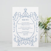 Victoriaans  Grace Dusty Blue Wedding Menu (Staand voorkant)