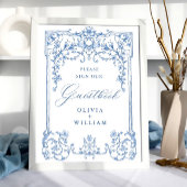 Victoriaans  Grace Floral Blue Guestbook Poster