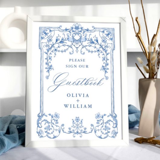 Victoriaans  Grace Floral Blue Guestbook Poster