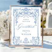 Victoriaans  Grace Floral Blue Guestbook Poster