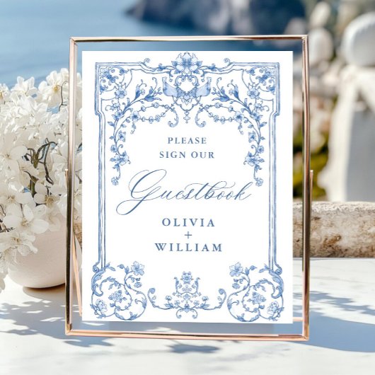 Victoriaans  Grace Floral Blue Guestbook Poster
