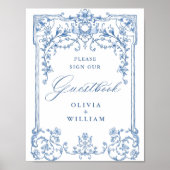 Victoriaans  Grace Floral Blue Guestbook Poster (Voorkant)