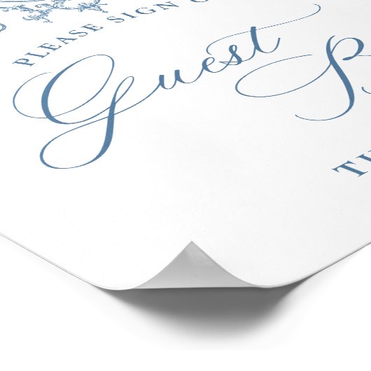 Victoriaans  Grace Floral Blue Guestbook Sign Poster (Hoek)
