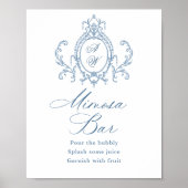 Victoriaans  Grace Floral Blue Mimosa Bar Sign Poster (Voorkant)