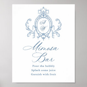 Victoriaans  Grace Floral Blue Mimosa Bar Sign Poster