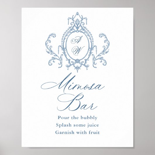 Victoriaans  Grace Floral Blue Mimosa Bar Sign Poster (Voorkant)