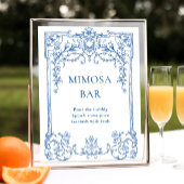 Victoriaans  Grace Floral Blue Mimosa Bar Sign Poster