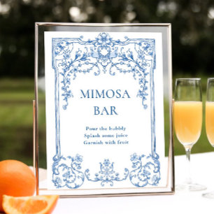 Victoriaans  Grace Floral Blue Mimosa Bar Sign Poster