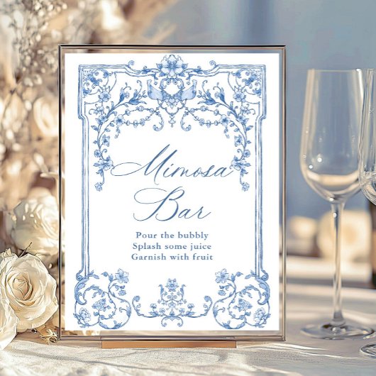 Victoriaans  Grace Floral Blue Mimosa Bar Sign Poster