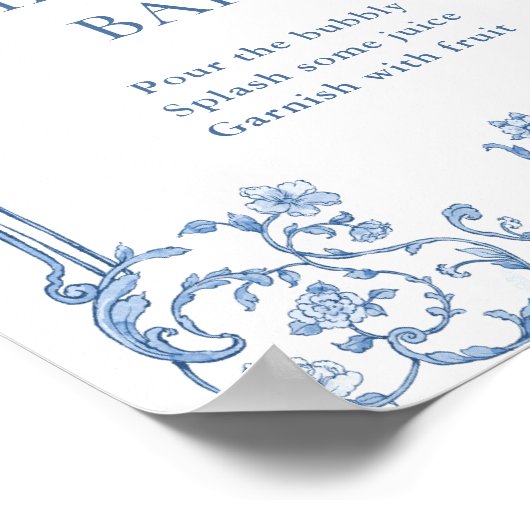 Victoriaans  Grace Floral Blue Mimosa Bar Sign Poster (Hoek)