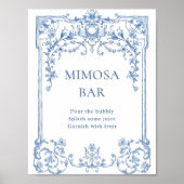 Victoriaans  Grace Floral Blue Mimosa Bar Sign Poster (Voorkant)