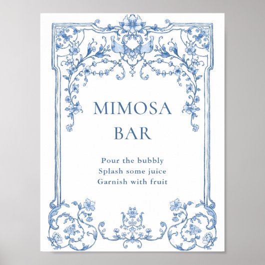 Victoriaans  Grace Floral Blue Mimosa Bar Sign Poster (Voorkant)