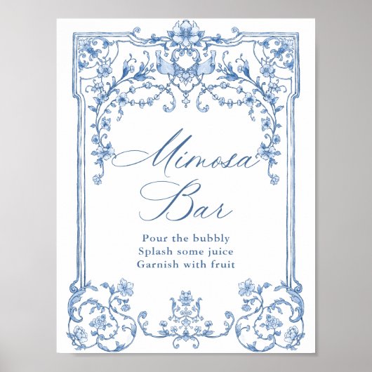 Victoriaans  Grace Floral Blue Mimosa Bar Sign Poster (Voorkant)