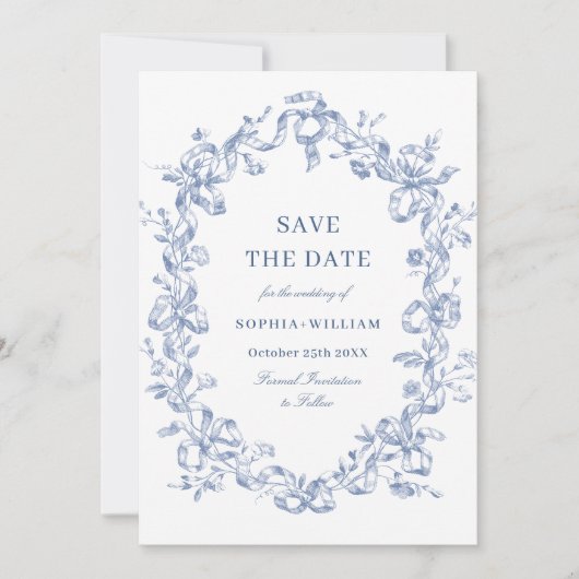 Victoriaans  Grace Floral Blue Save the Date (Voorkant)