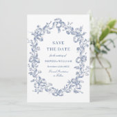 Victoriaans  Grace Floral Blue Save the Date (Staand voorkant)