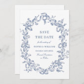 Victoriaans  Grace Floral Blue Save the Date (Voorkant / Achterkant)