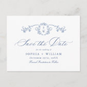 Victoriaans  Grace Floral Blue Save the Date Briefkaart (Voorkant)