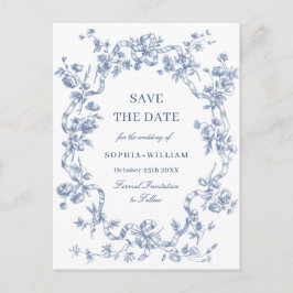 Victoriaans  Grace Floral Blue Save the Date Briefkaart