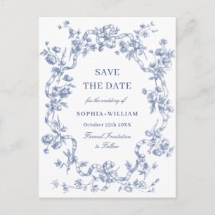 Victoriaans  Grace Floral Blue Save the Date Briefkaart