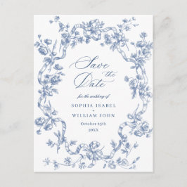 Victoriaans  Grace Floral Blue Save the Date Briefkaart