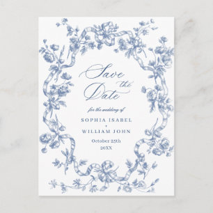Victoriaans  Grace Floral Blue Save the Date Briefkaart