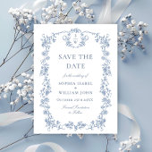Victoriaans  Grace Floral Blue Save the Date Briefkaart