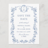 Victoriaans  Grace Floral Blue Save the Date Briefkaart (Voorkant)