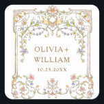 Victoriaans  Grace Floral Bohemian Wedding Vierkante Sticker<br><div class="desc">Klik voor verdere aanpassingen op "Deze sjabloon personaliseren" en vervolgens op "Bewerken met ontwerpgereedschap". Stijlvolle bewerkbare gemakkelijk te gebruiken bruiloft sjablonen,  meer items beschikbaar in de winkel (uitnodigingen,  rsvp,  bedankjes,  briefpapier & decor). Neem contact met me op als je hulp nodig hebt of overeenkomende objecten.</div>