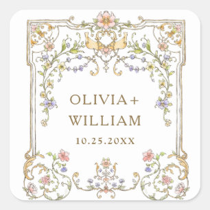 Victoriaans  Grace Floral Bohemian Wedding Vierkante Sticker