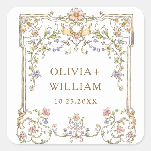 Victoriaans  Grace Floral Bohemian Wedding Vierkante Sticker (Voorkant)