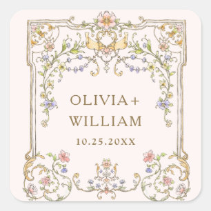 Victoriaans  Grace Floral Bohemian Wedding Vierkante Sticker