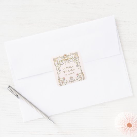 Victoriaans  Grace Floral Bohemian Wedding Vierkante Sticker (Envelop)