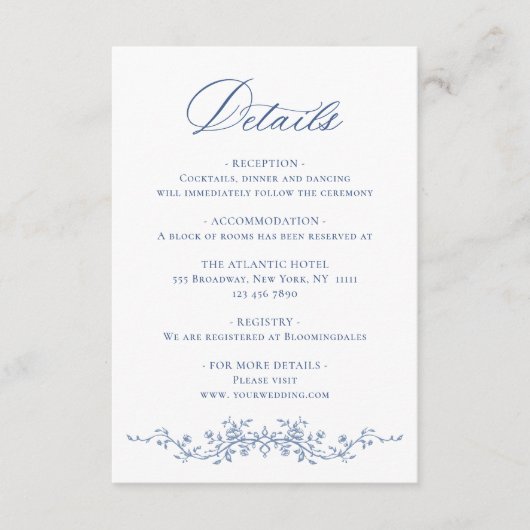 Victoriaans  Grace Floral bruiloft Details Informatiekaartje (Voorkant)