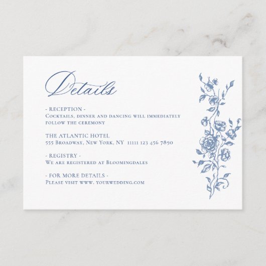 Victoriaans  Grace Floral bruiloft Details Informatiekaartje