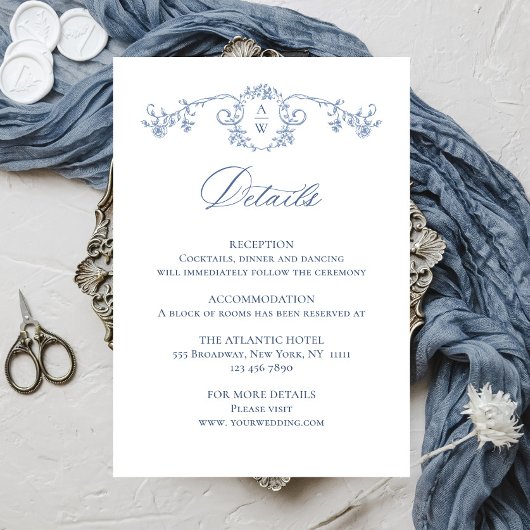 Victoriaans Grace Floral bruiloft Details Informatiekaartje