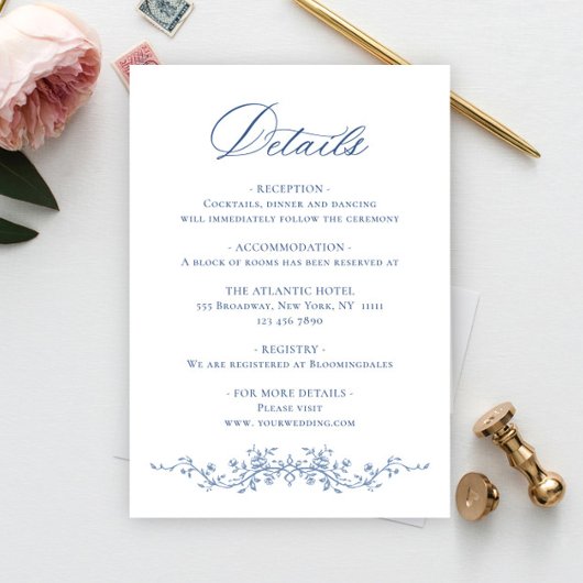 Victoriaans  Grace Floral bruiloft Details Informatiekaartje
