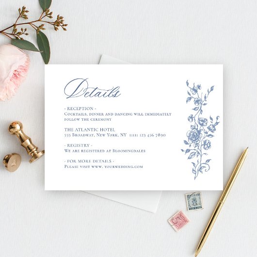 Victoriaans  Grace Floral bruiloft Details Informatiekaartje
