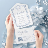 Victoriaans  Grace Floral Dusty Blue Wedding All In One Uitnodiging