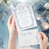 Victoriaans  Grace Floral Dusty Blue Wedding All In One Uitnodiging