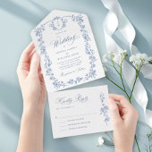 Victoriaans Grace Floral Dusty Blue Wedding All In One Uitnodiging