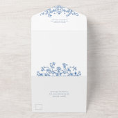 Victoriaans  Grace Floral Dusty Blue Wedding All In One Uitnodiging (Buitenkant)