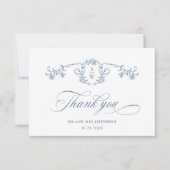 Victoriaans  Grace Floral Dusty Blue Wedding Bedankkaart (Voorkant)