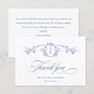 Victoriaans  Grace Floral Dusty Blue Wedding Bedankkaart