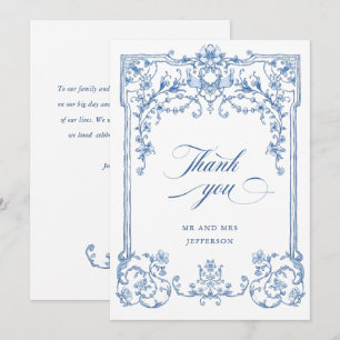 Victoriaans Grace Floral Dusty Blue Wedding Bedankkaart