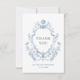 Victoriaans  Grace Floral Dusty Blue Wedding Bedankkaart