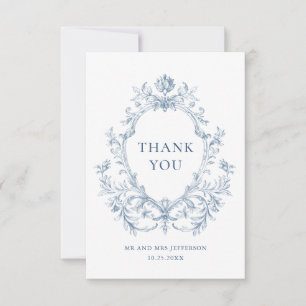 Victoriaans  Grace Floral Dusty Blue Wedding Bedankkaart